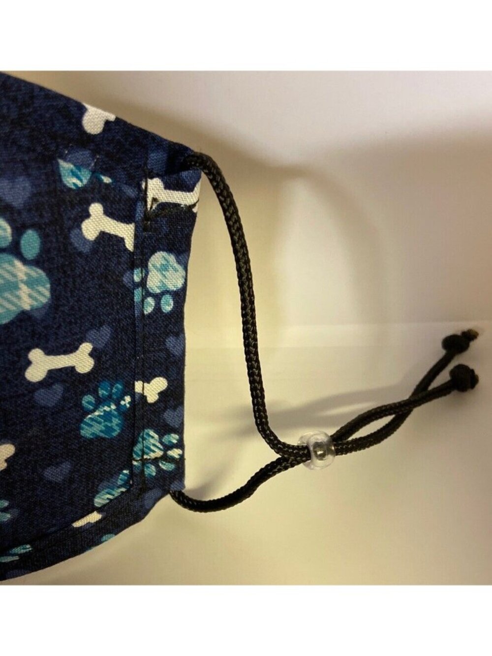 Handmade Adjustable Dog Paw Print Face Mask Blue Bones - Picture 5 of 5